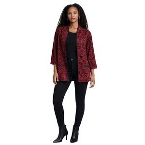 Blast Red Black Animal Print Zip Up Jacket Mock Neck 3/4 Sleeve Knit Top-XL